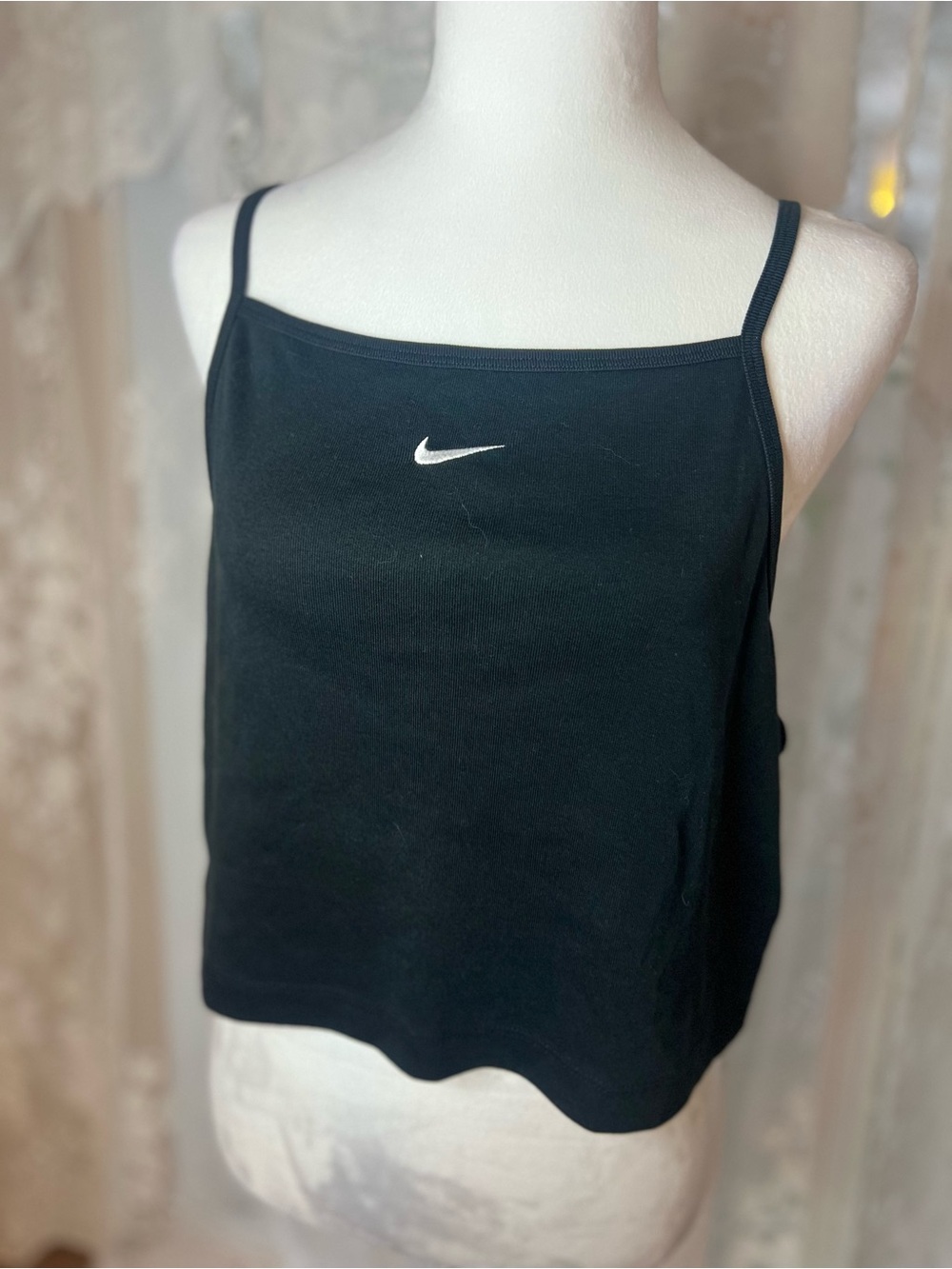 Nike Black Spaghetti-Strap Cropped Tank with White Swoosh XL